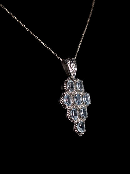 Vintage Oval Cut Genuine Sky Blue Topaz Stainless Steel Cluster Pendant