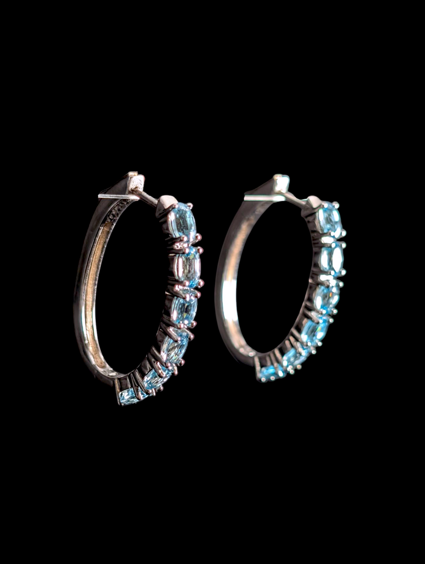 Vintage Oval Hoop Genuine Sky Blue Topaz Sterling Silver Earrings