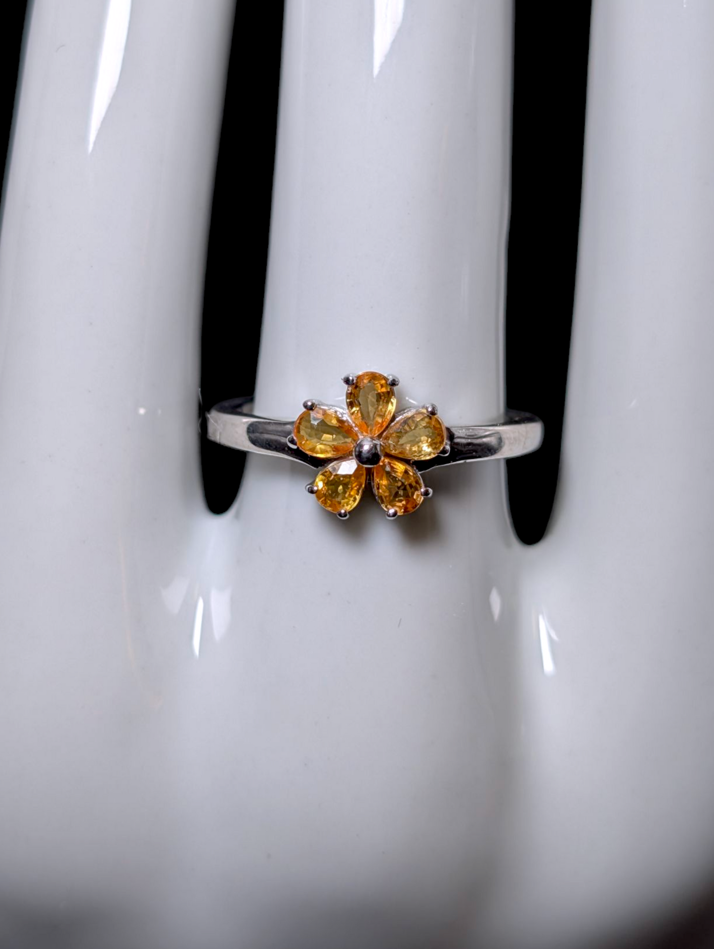 Vintage Dainty Flower Genuine Imperial Topaz Sterling Silver Ring