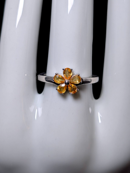 Vintage Dainty Flower Genuine Imperial Topaz Sterling Silver Ring