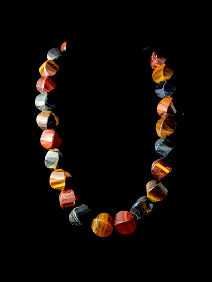 Vintage Designer "Mine Finds" Chunky Earth Mined Genuine Blue Hawk Eye and Tiger's Eye Polished Beaded Sterling Silver Necklace