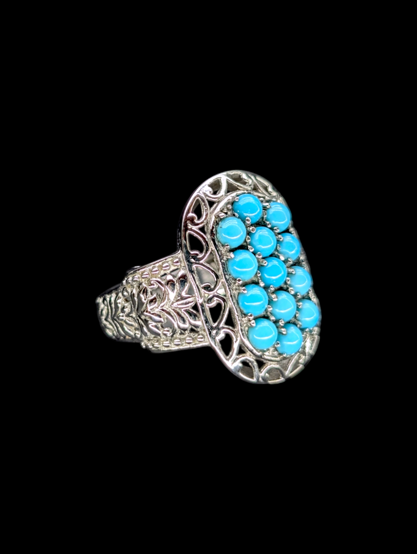 Vintage Arizona Sleeping Beauty Genuine Turquoise Stainless Steel Silver Ring