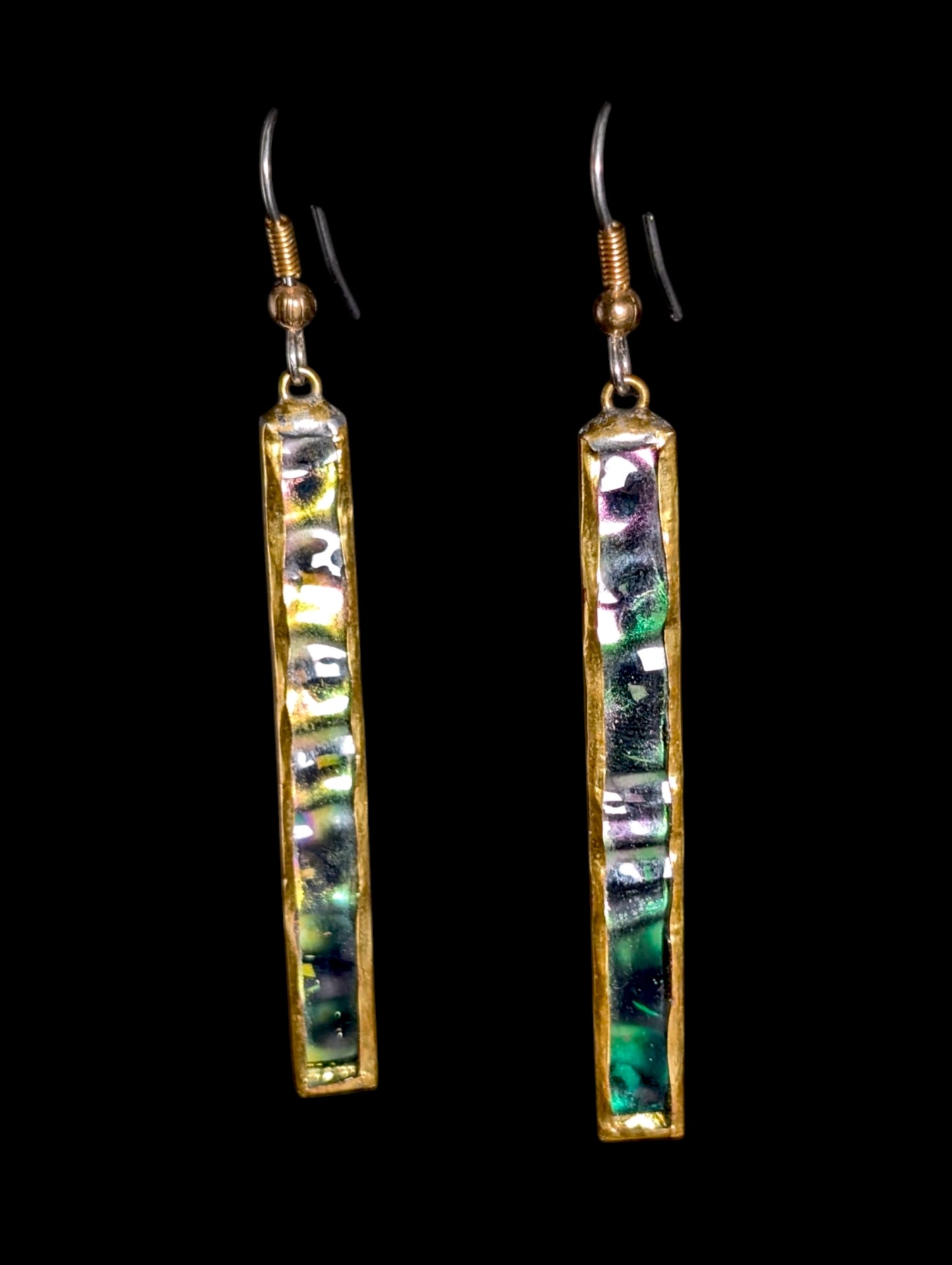 Vintage Aurora Borealis Crystal Bar Rectangular Gold Earrings