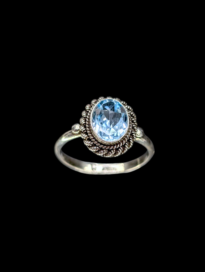 Vintage Artisan Genuine Swiss Topaz Solitaire Sterling Silver Braided Ring