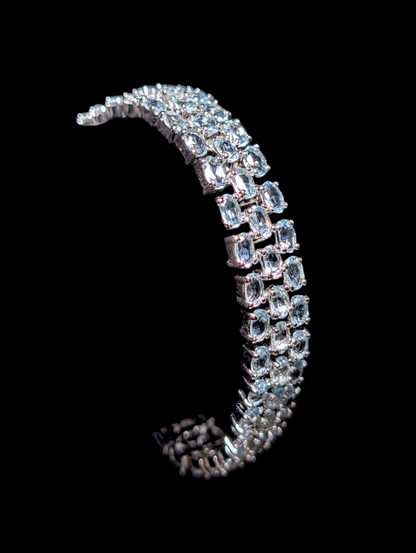 Vintage 20 carat Three Row Oval Cut Genuine Sky Blue Topaz Sterling Silver Tennis Bracelet