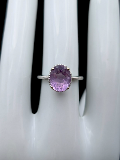 Vintage 2.75 Carat Earth Mined Genuine Lavender Amethyst Bezel Set Artisan Sterling Silver Ring