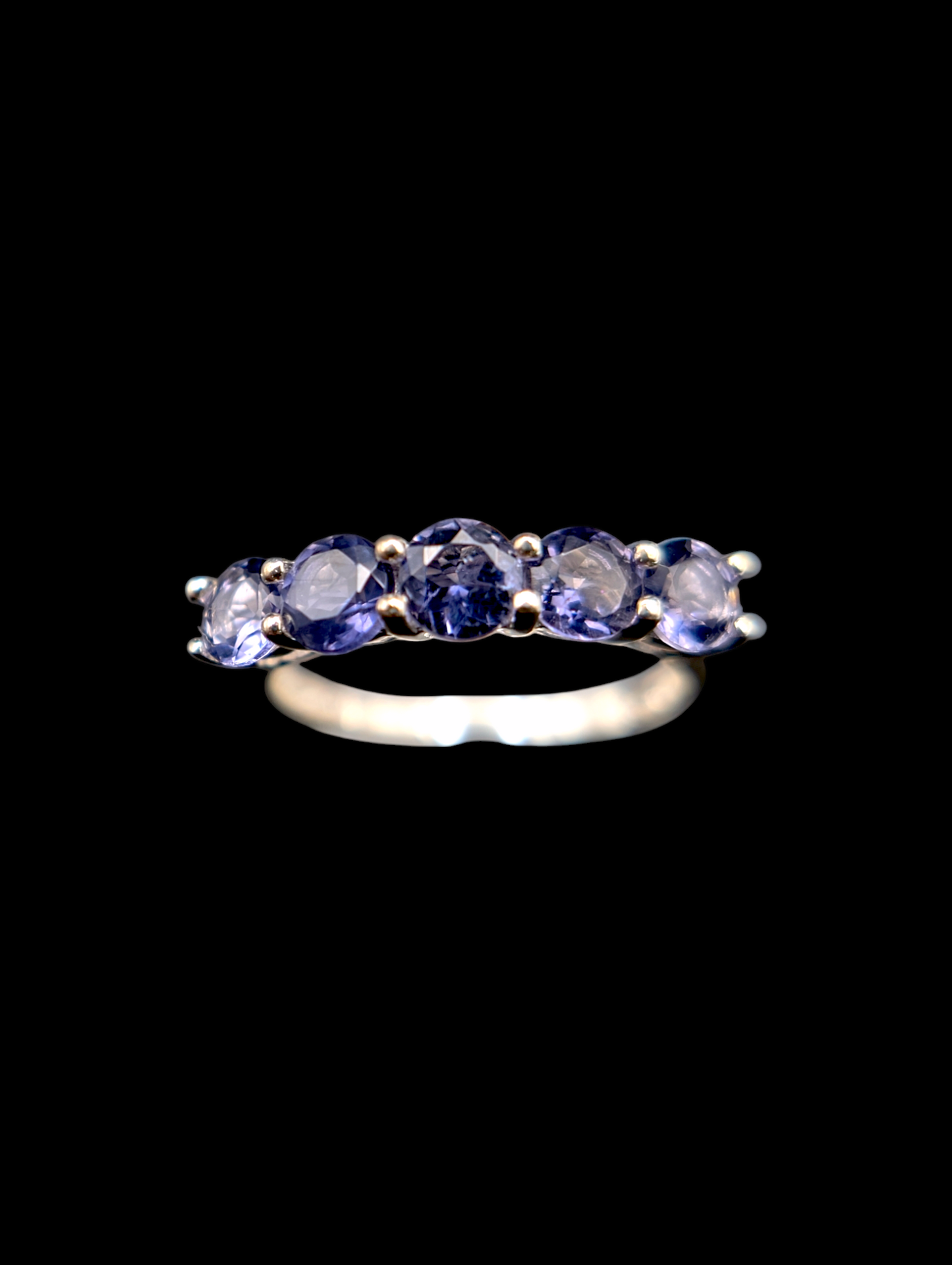 Vintage 5 Stone Round Cut Genuine Tanzanite Band Sterling Silver 925 Ring