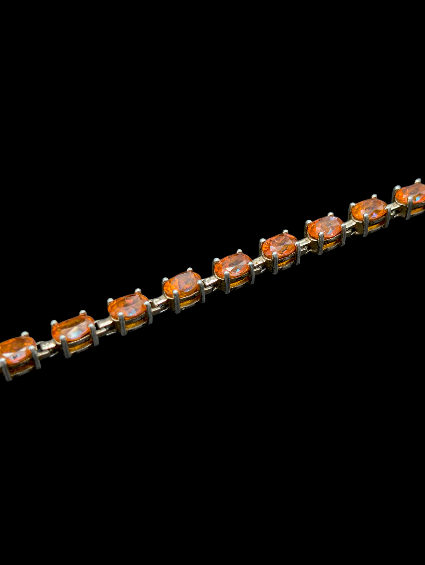 Vintage 14+ Carat Oval Cut Orange Genuine Mexican Fire Opal Pink and Blue Flash Sterling Silver Tennis Bracelet
