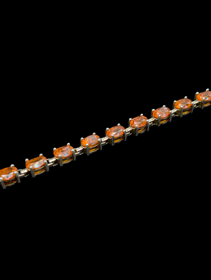 Vintage 14+ Carat Oval Cut Orange Genuine Mexican Fire Opal Pink and Blue Flash Sterling Silver Tennis Bracelet