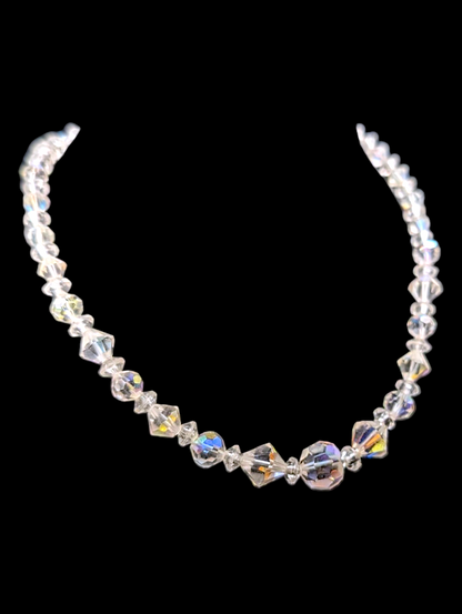 1950s Shimmering Aurora Borealis Choker Necklace with Graduation Beads