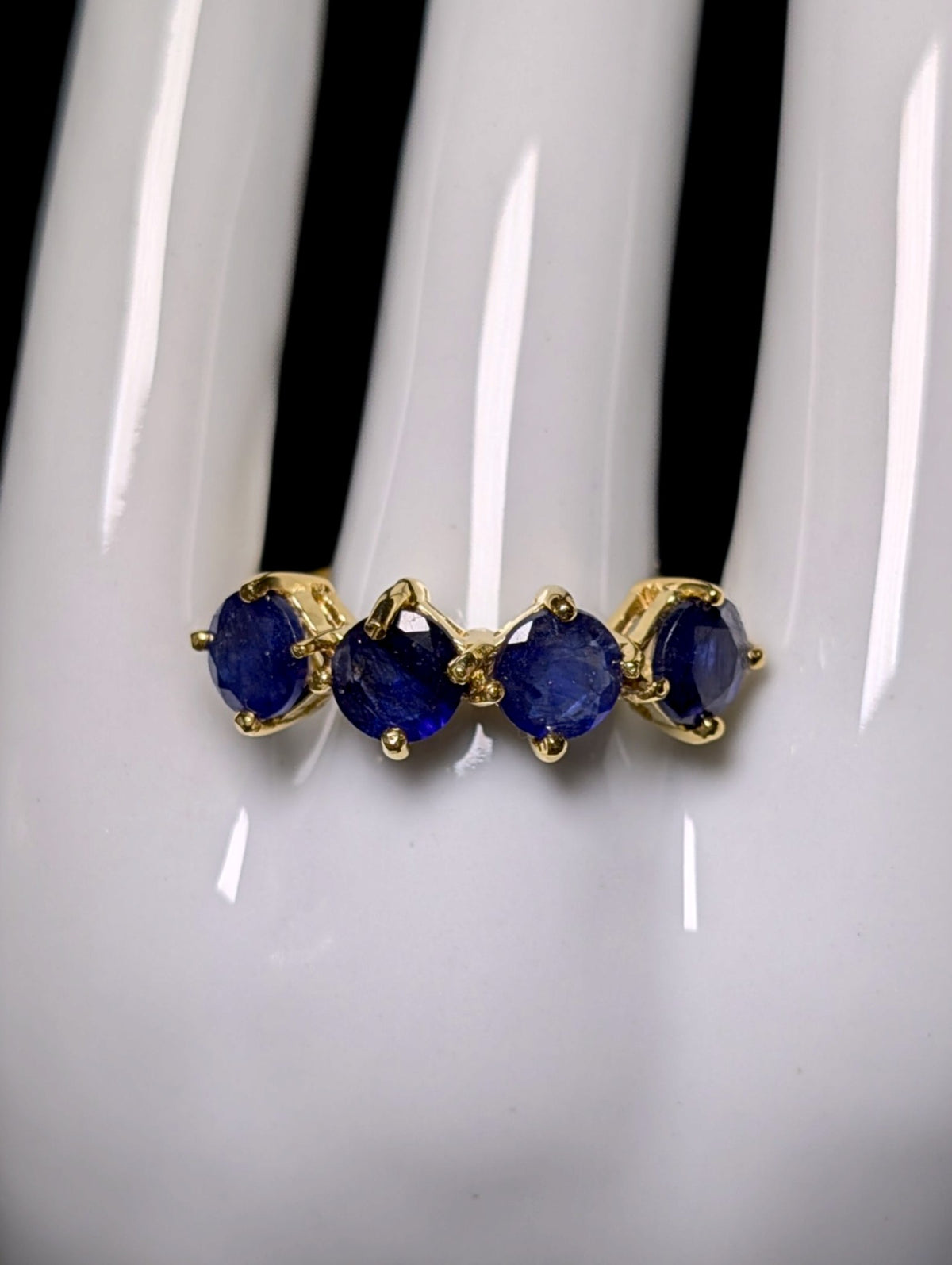 Vintage 4 Stone Row Genuine Sapphire Gold over Sterling Ring