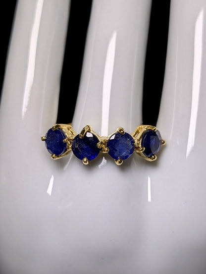 Vintage 4 Stone Row Genuine Sapphire Gold over Sterling Ring