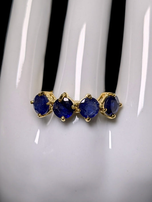 Vintage 4 Stone Row Genuine Sapphire Gold over Sterling Ring