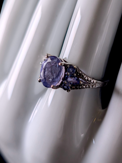 Vintage 2.5 Carat Oval Cut Solitaire Genuine Tanzanite Sterling Silver Statement Ring
