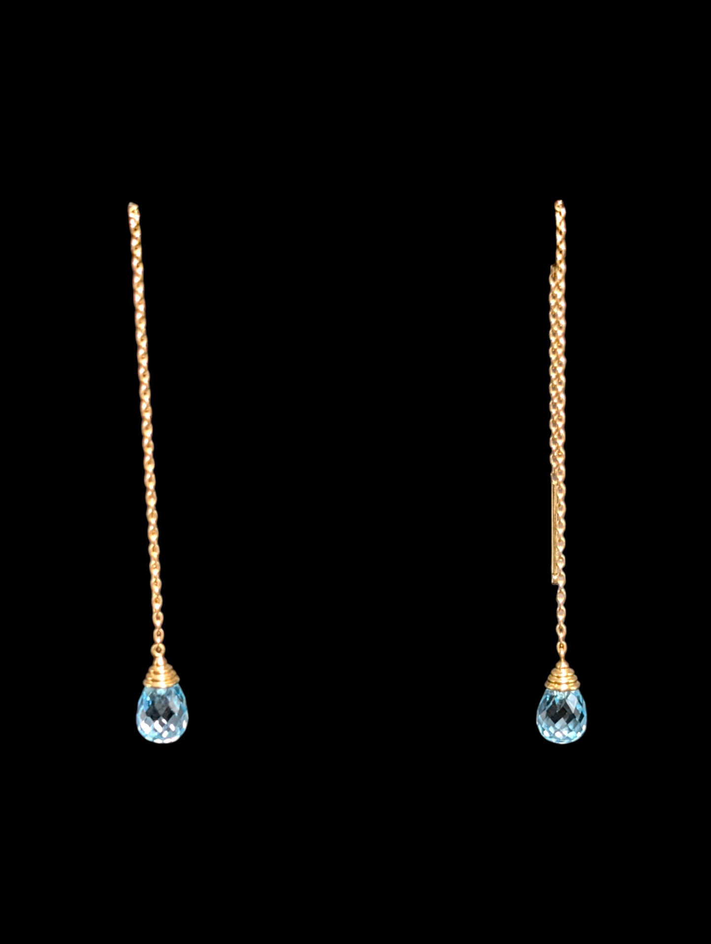 Vintage Imperial Gold Co. Threader Genuine Sky Blue Topaz Briolette 14k Yellow Gold Earrings
