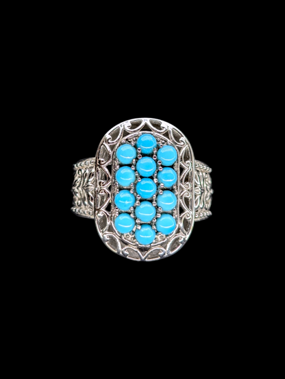 Vintage Arizona Sleeping Beauty Genuine Turquoise Stainless Steel Silver Ring