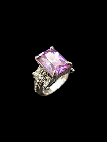 Vintage Inspired Simulated Amethyst and Crystal Best Silver Ring