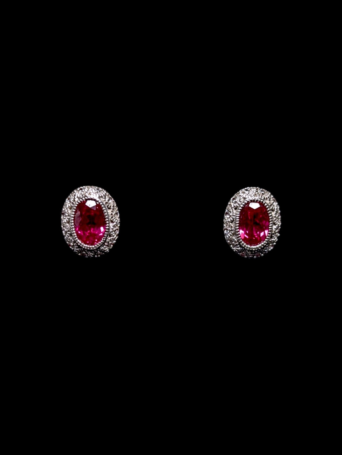 Vintage Genuine Ruby and White Sapphire Sterling Stud Earrings