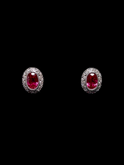 Vintage Genuine Ruby and White Sapphire Sterling Stud Earrings