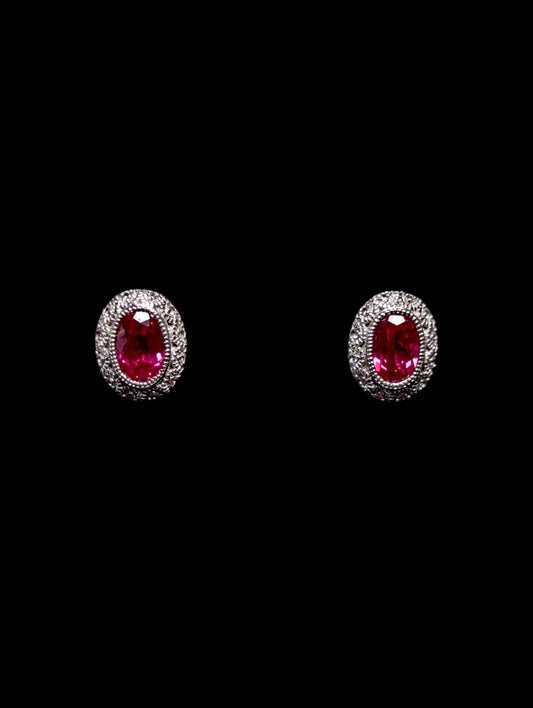 Vintage Genuine Ruby and White Sapphire Sterling Stud Earrings
