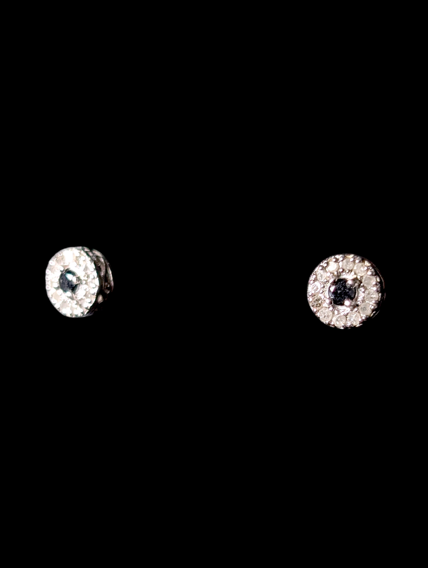 Vintage Dainty Round Earth Mined Genuine Navy Blue Sapphire with Diamond Halo Sterling Silver Stud Earrings