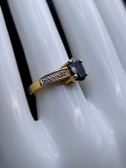 Vintage Oval Solitaire Earth Mined Genuine Blue Sapphire and Diamond Accent Gold over Sterling Silver Ring