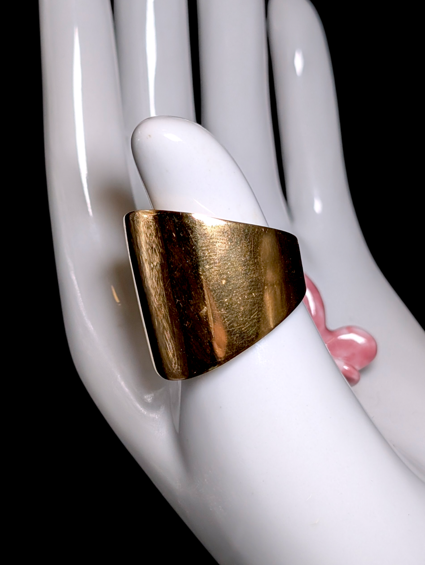 Vintage Large Wide Shield Band Gold over Sterling Silver Statement Ring