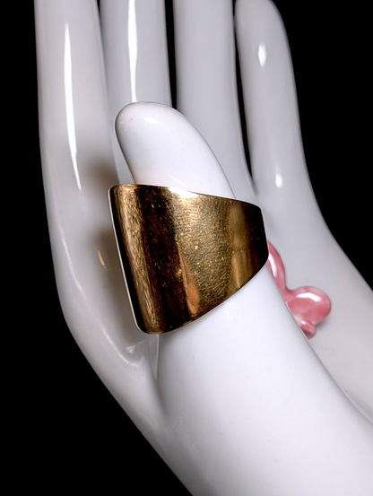 Vintage Large Wide Shield Band Gold over Sterling Silver Statement Ring