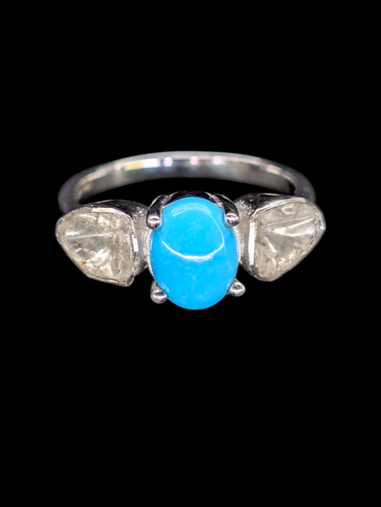 Vintage D'Joy Genuine Earth Mined Diamond and Genuine Sleeping Beauty Turquoise Sterling Silver Ring