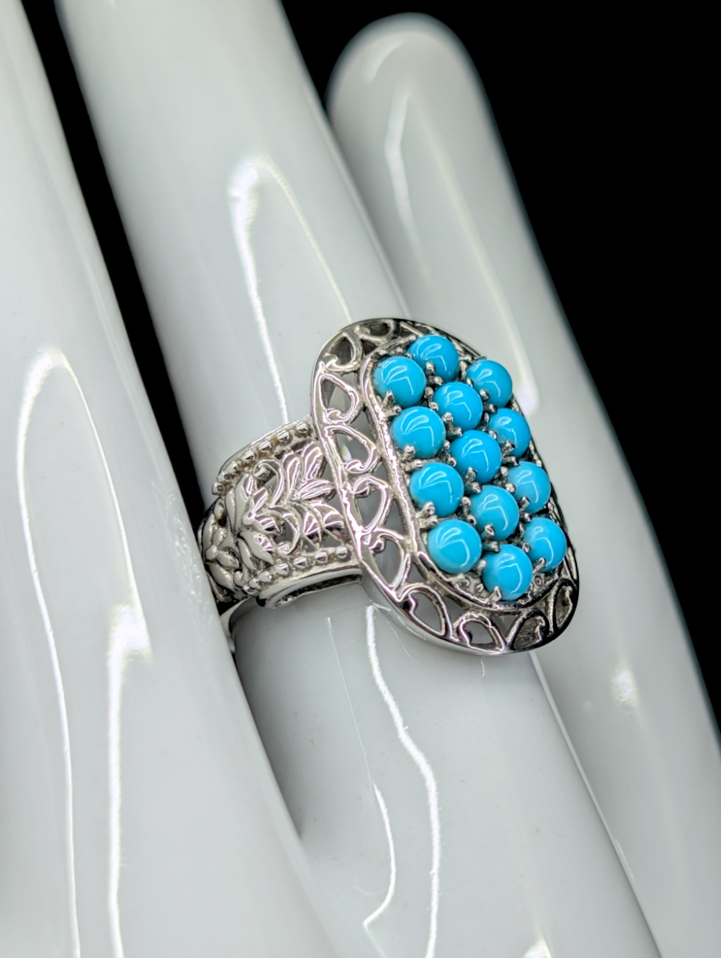 Vintage Arizona Sleeping Beauty Genuine Turquoise Stainless Steel Silver Ring