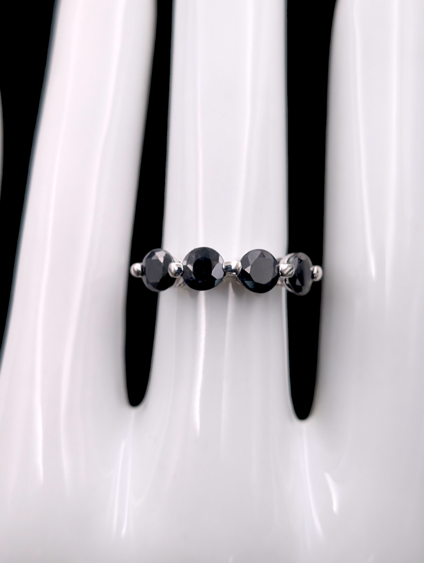 Vintage 4 Stone 1.8 Carats Earth Mined Midnight Blue Sapphire Half Eternity Band Sterling Silver Ring