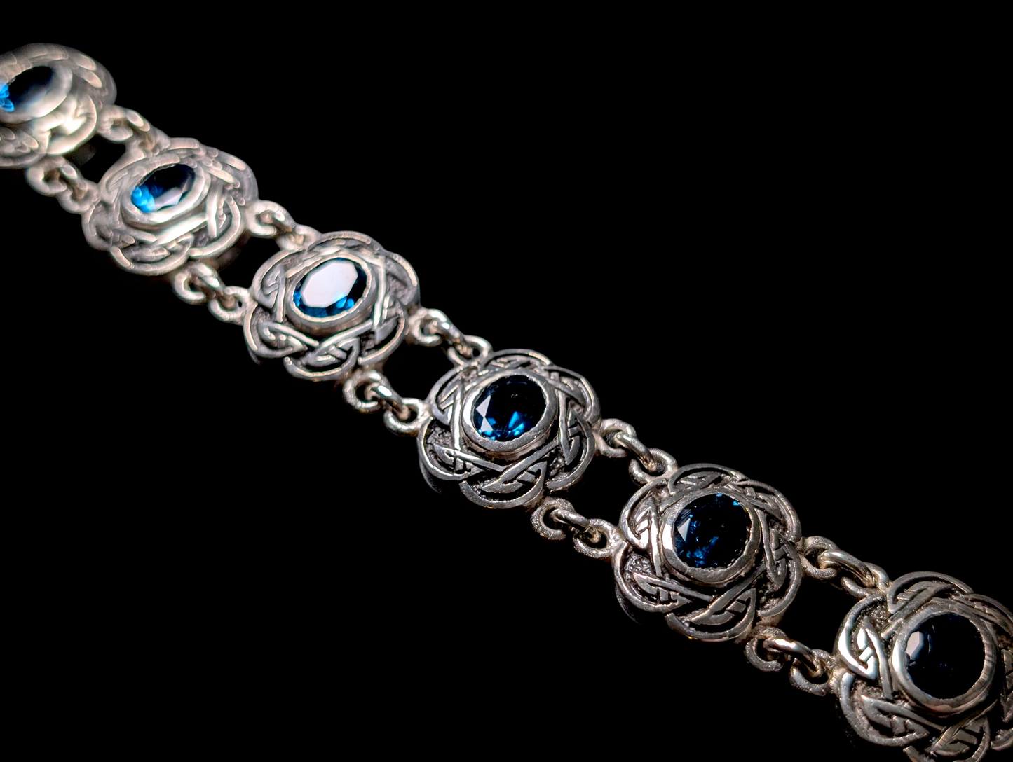 Vintage Rare 3 Piece Designer Shube Dakota West Genuine London Blue Topaz Oxidized 105g Sterling Silver Necklace, Bracelet, and Earrings Set