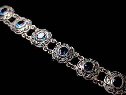Vintage Rare 3 Piece Designer Shube Dakota West Genuine London Blue Topaz Oxidized 105g Sterling Silver Necklace, Bracelet, and Earrings Set