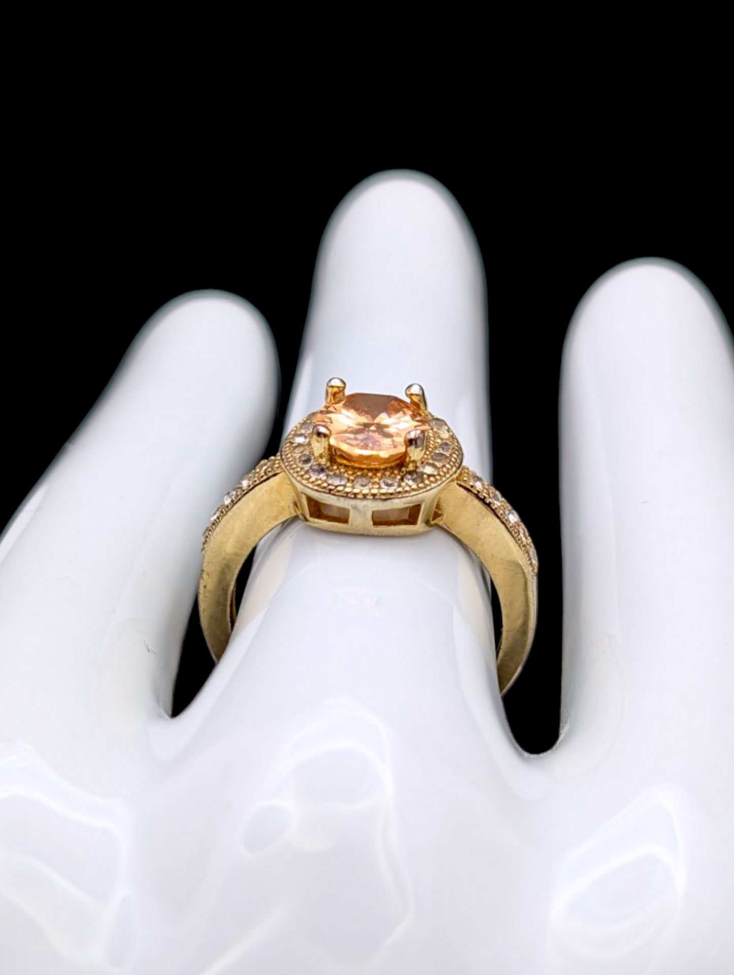 Vintage Simulated Citrine and Simulated Diamond Accented Gold over Silver Statement Ring