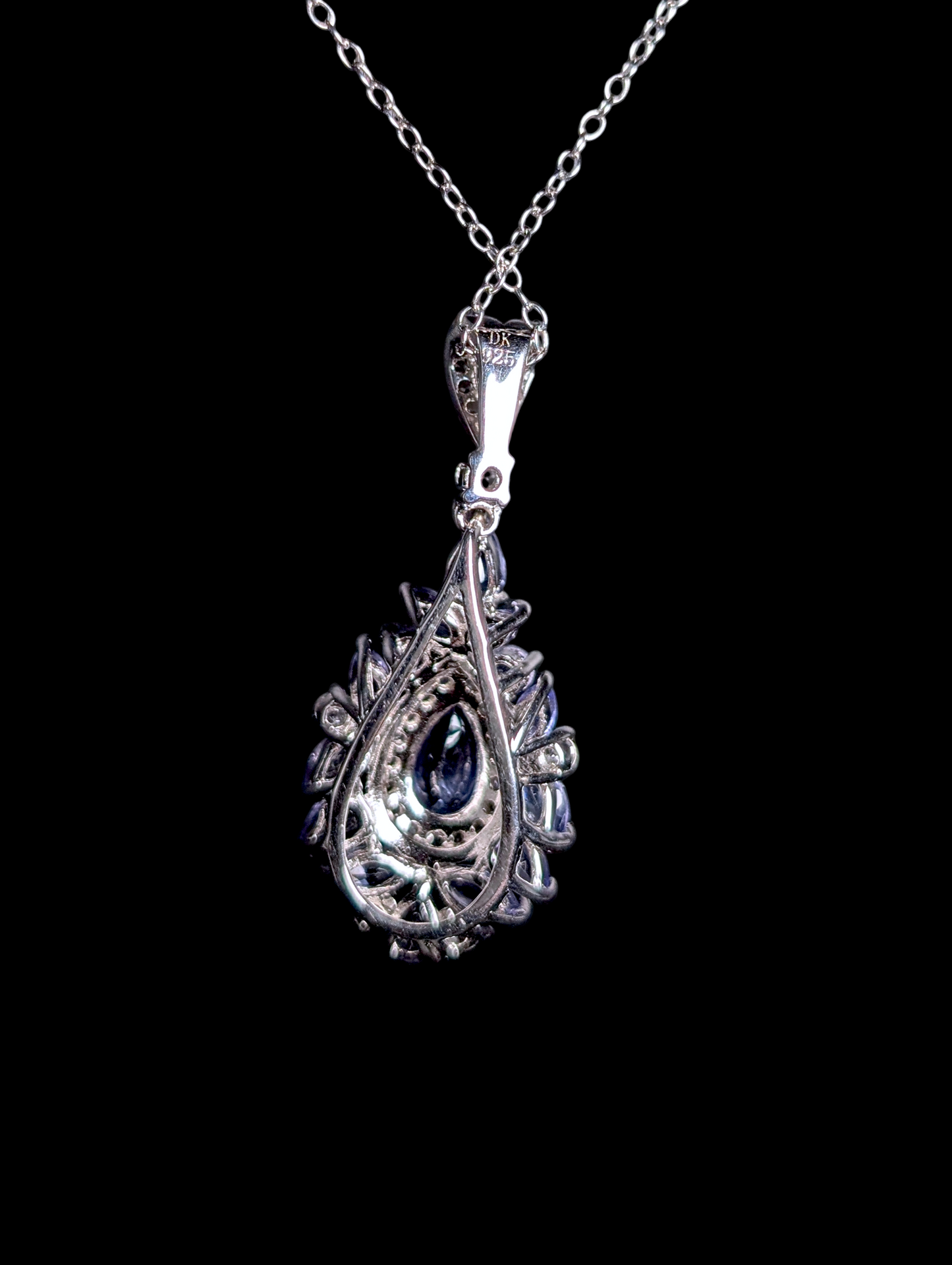 Vintage Dazzling Genuine Tanzanite and White Topaz Pendant and Sterling Silver Necklace