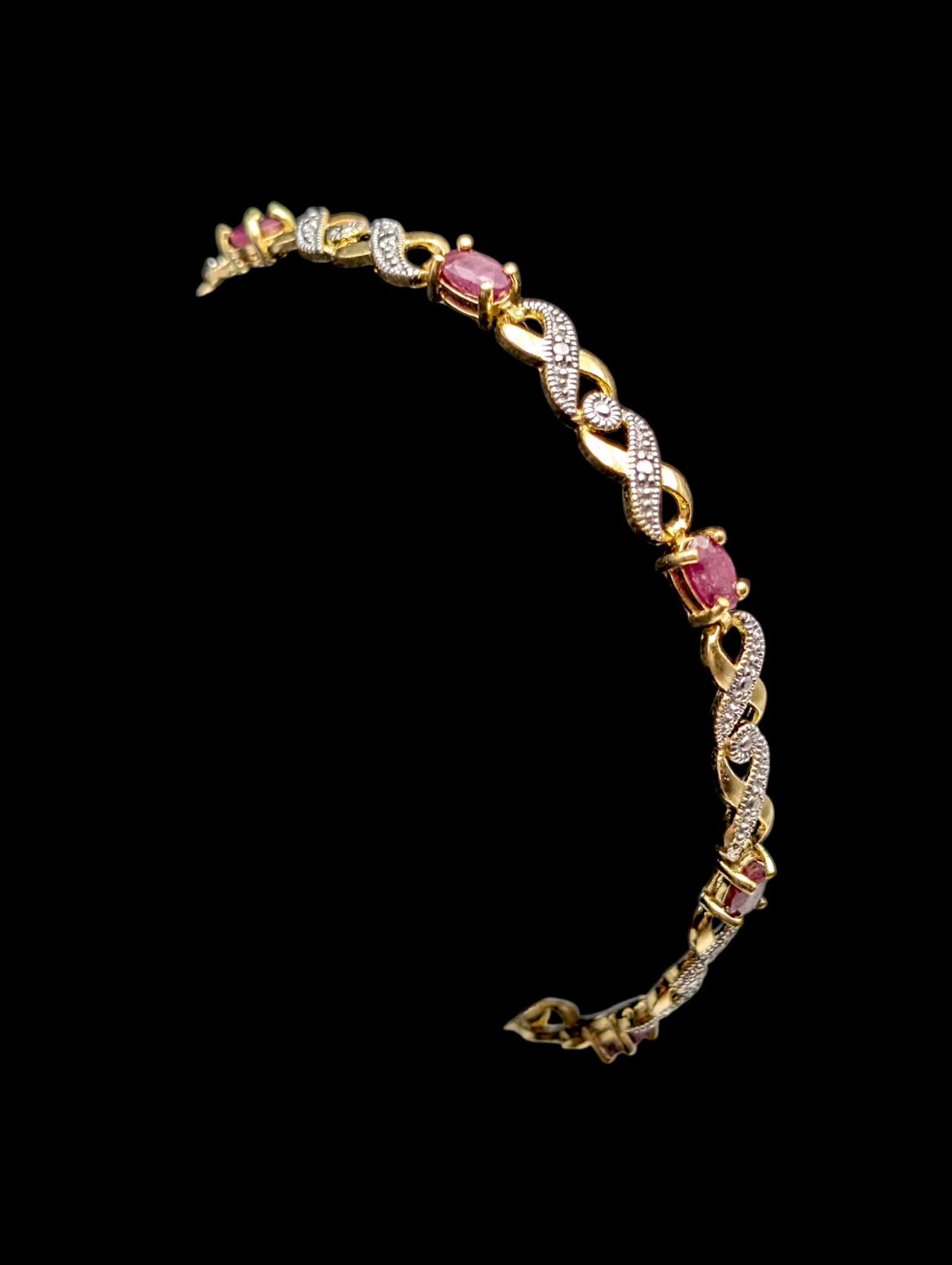 Vintage Oval Cut Earth Mined Genuine Ruby and Diamond Accent 18k Yellow Gold Vermeil Infinity Tennis Bracelet