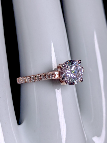 Vintage Round Brilliant Cut Simulated Diamond with Simulated Diamond Accents Rose Gold Toned Ring