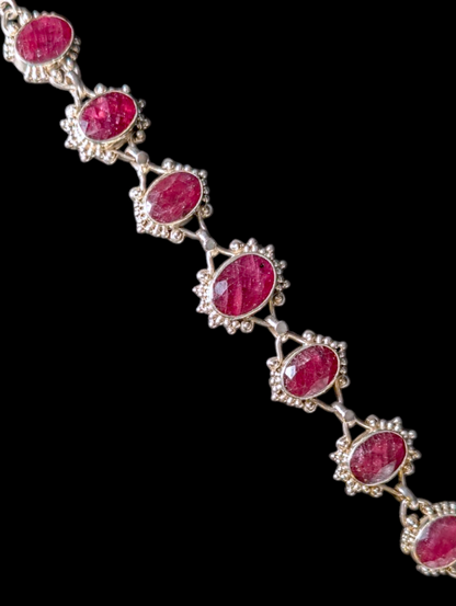 Vintage 50 Carat Artisan Oval Cut Genuine Earth Mined Ruby Sterling Silver Studded Toggle Bracelet