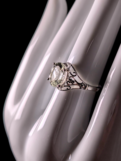 Vintage Oval Cut Genuine Pale Blue Aquamarine Solitaire Sterling Silver Filigree Ring