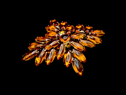 1950s Stunning Amber Jelly Rhinestone Cross Brooch with Matching Earrings