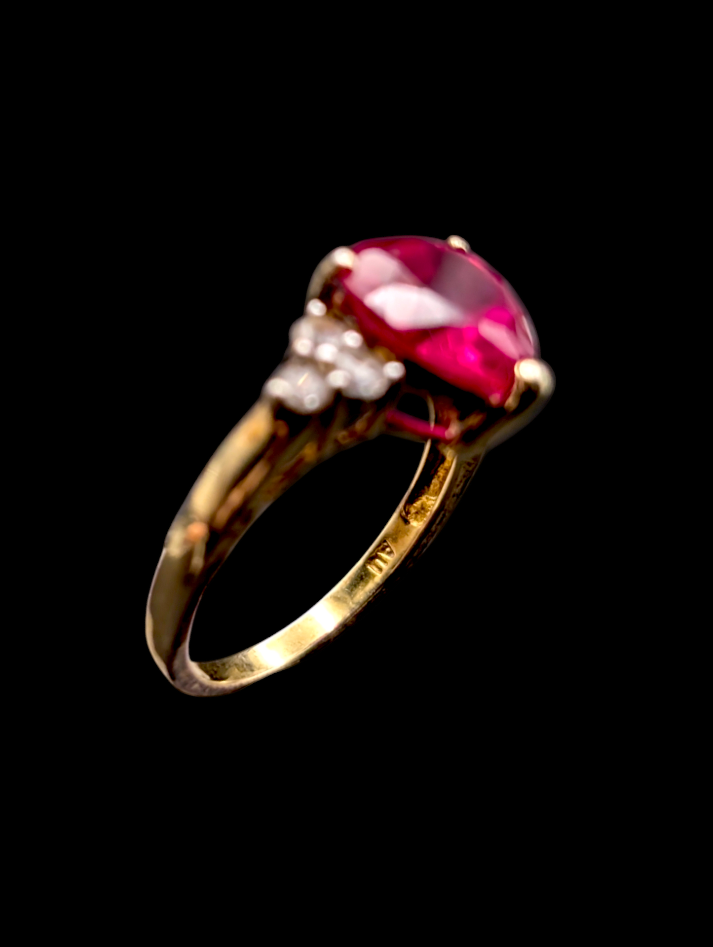 Vintage Genuine Red Ruby Heart with White Sapphire 14k Yellow Gold Vermeil Ring