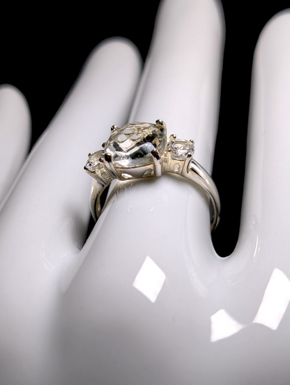 Vintage Cushion Checkerboard Cut Genuine Prasiolite with White Topaz Accent Stones Sterling Silver Ring