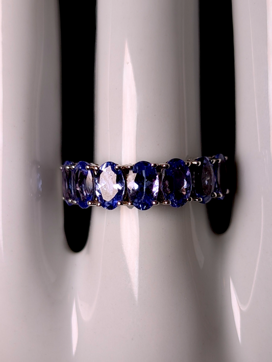 Vintage Half Eternity Band Oval Cut Earth Mined Genuine Tanzanite 3 Carat Sterling Silver Ring