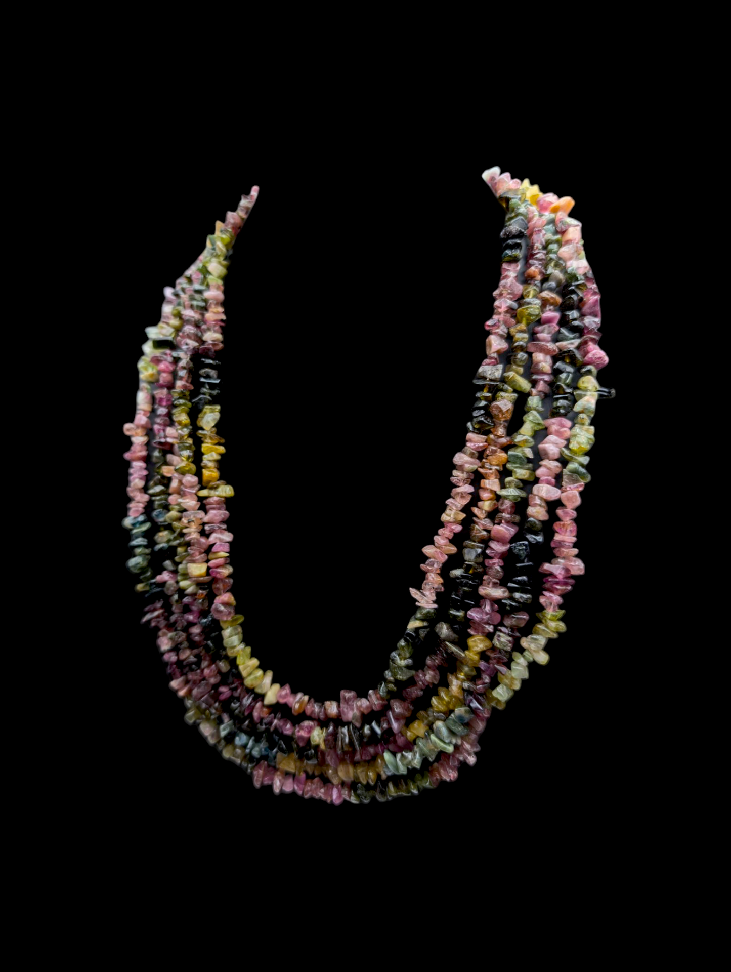 Vintage Multi-Strand Rainbow Watermelon Earth Mined Genuine Tourmaline Rough Cut Necklace