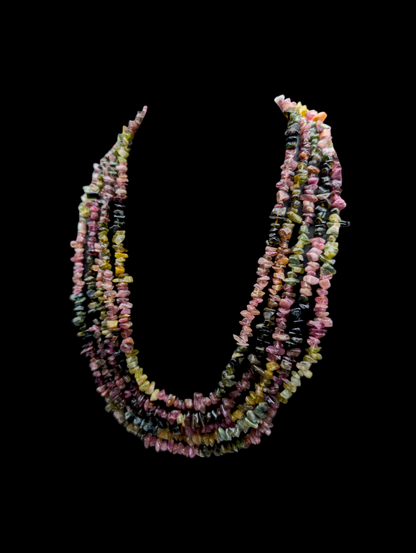 Vintage Multi-Strand Rainbow Watermelon Earth Mined Genuine Tourmaline Rough Cut Necklace