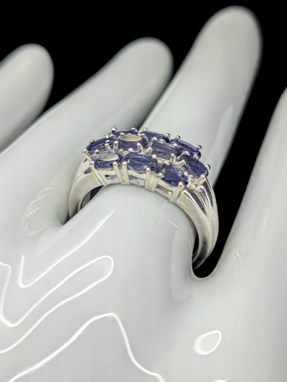 Vintage 2+ Carat Cluster Genuine Tanzanite Sterling Silver Ring