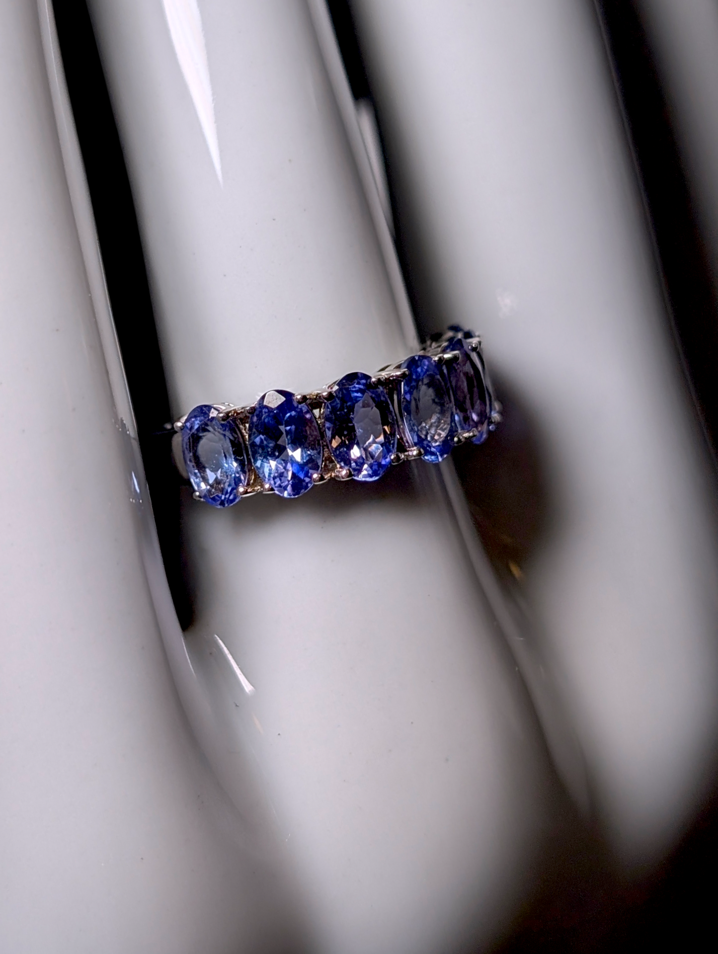 Vintage Half Eternity Band Oval Cut Earth Mined Genuine Tanzanite 3 Carat Sterling Silver Ring