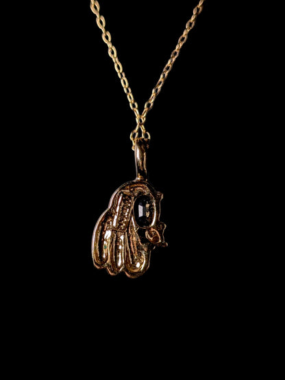 Vintage Oval Cut Genuine Midnight Blue Sapphire and Simulated Diamond 14k Yellow Gold over Sterling Pendant