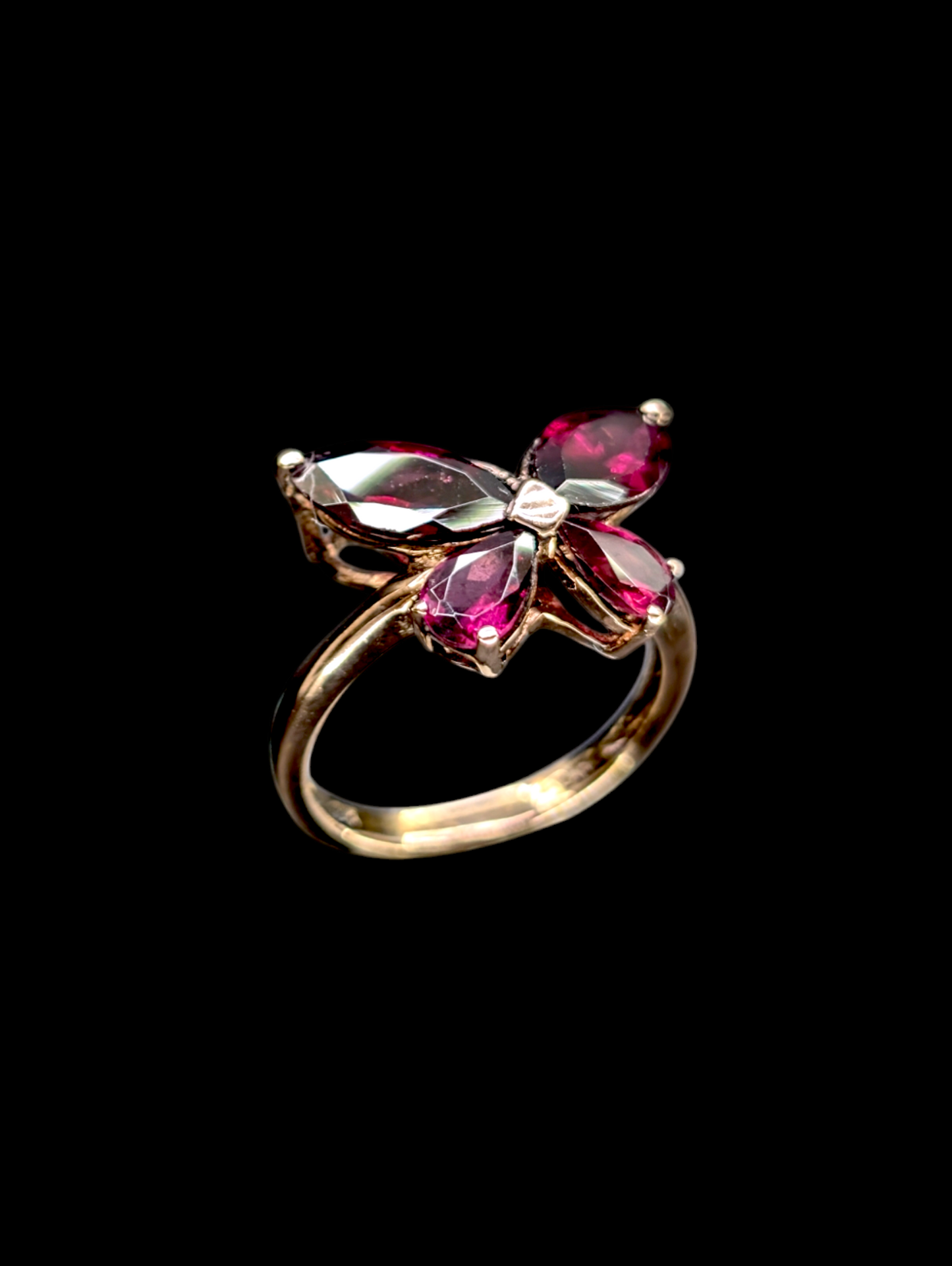 Vintage Butterfly Genuine Rhodolite Garnet Rose Gold Over Sterling Silver Ring