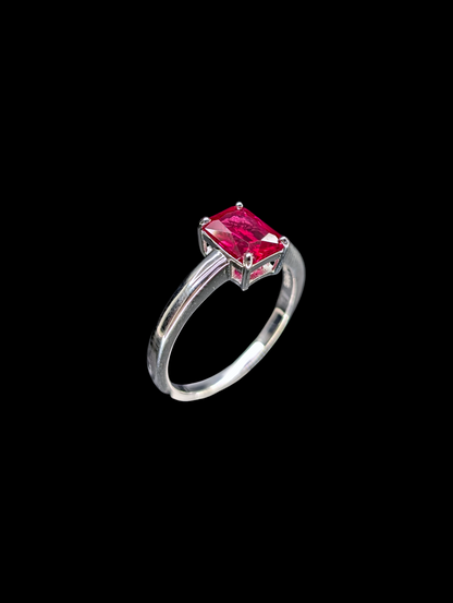 Vintage Radiant Cut Genuine Ruby Solitaire Rhodium Over Sterling Silver Ring